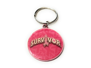 Pink Ribbon Key Chain w/ Metal Medallion Design on Back ~ Style 285D