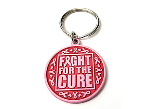 Pink Ribbon Key Chain w/ Metal Medallion Design on Back ~ Style 288D