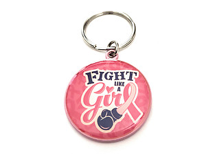 Pink Ribbon Key Chain w/ Metal Medallion Design on Back ~ Style 288D