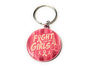 Pink Ribbon Key Chain w/ Metal Medallion Design on Back ~ Style 289D