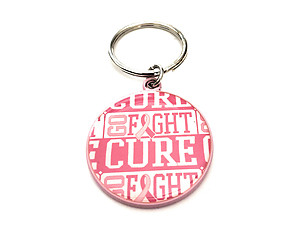 Pink Ribbon Key Chain w/ Metal Medallion Design on Back ~ Style 290D