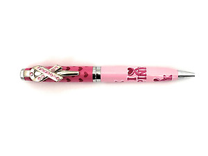 Colorful Ballpoint Pen with Pink Ribbon Emblem on Clip Gift Pen w/ Gift Pouch