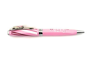 Colorful Ballpoint Pen with Pink Ribbon Emblem on Clip Gift Pen w/ Gift Pouch