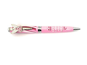 Colorful Ballpoint Pen with Pink Ribbon Emblem on Clip Gift Pen w/ Gift Pouch