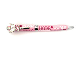 Colorful Ballpoint Pen with Pink Ribbon Emblem on Clip Gift Pen w/ Gift Pouch