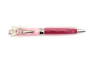 Colorful Ballpoint Pen with Pink Ribbon Emblem on Clip Gift Pen w/ Gift Pouch