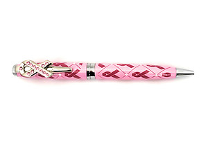 Colorful Ballpoint Pen with Pink Ribbon Emblem on Clip Gift Pen w/ Gift Pouch