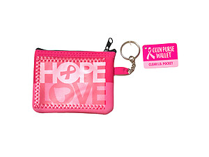 Breast Cancer Awareness Neoprene I.D. Wallet Coin Purse w/ Key Ring