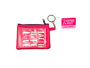 Breast Cancer Awareness Neoprene I.D. Wallet Coin Purse w/ Key Ring