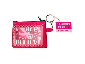 Breast Cancer Awareness Neoprene I.D. Wallet Coin Purse w/ Key Ring