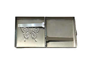 Silver Butterfly Stainless Steel Cigarette Case for Kings