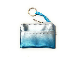 Blue Ombre Key Ring Coin Purse with Outside Pocket