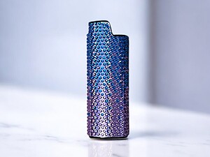 Blue & Purple Rhinestone Metal Shell Lighter Case Cover Holder Fits Bic Lighters