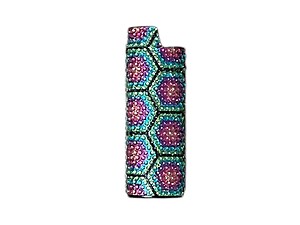 Hexigon Rhinestone Metal Shell Lighter Case Cover Holder Fits Bic Lighters