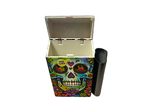 Plastic Design Cigarette Hard Case Fits 100's w/ Metal Lighter Case & Magnetic Strip