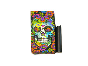 Plastic Design Cigarette Hard Case Fits 100's w/ Metal Lighter Case & Magnetic Strip