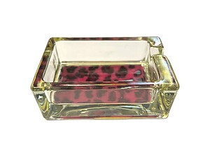 Pink & Black Animal Print Glass & Fur Ashtray For Cigarettes & More