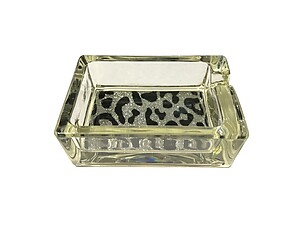 White & Black Animal Print Glass & Fur Ashtray For Cigarettes & More
