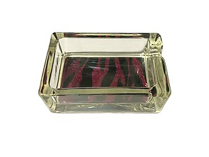 Red & Black Animal Print Glass & Fur Ashtray For Cigarettes & More