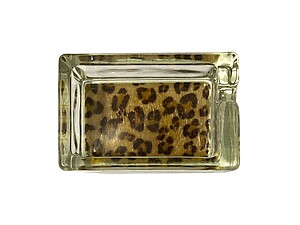 Tan & Black Animal Print Glass & Fur Ashtray For Cigarettes & More