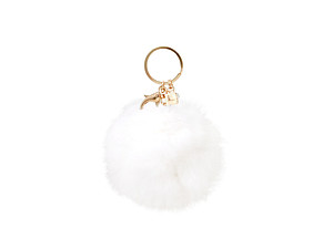 White Fur Pom Pom Keychain with Bottle Charm