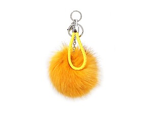 Yellow Fur Pom Pom Keychain with Yellow Leather Cord