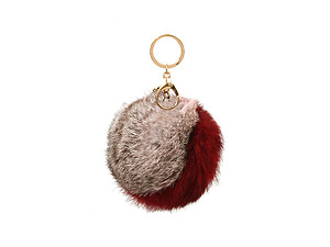 Burgundy and Brown Two Tone Fur Pom Pom Keychain