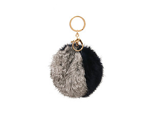 Navy and Grey Two Tone Fur Pom Pom Keychain