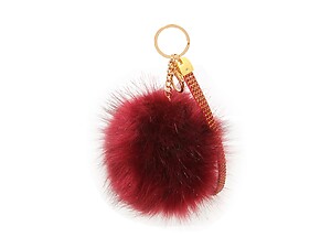 Burgundy Faux Fur Pom Pom and Suede Jeweled Hand Holder Keychain