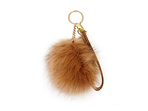 Dark Brown Faux Fur Pom Pom and Suede Jeweled Hand Holder Keychain