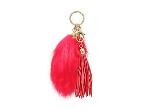 Fuschia Fur Tail and Suede Tassel Drop Keychain