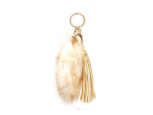 Brown Fur Tail and Suede Tassel Drop Keychain