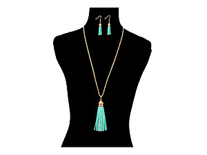 Suede Tassel Long Goldtone Chain Necklace Set