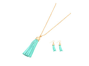 Suede Tassel Long Goldtone Chain Necklace Set