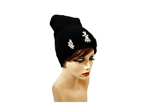 Clear Rhinestone Designed Black Beanie ~ Style B