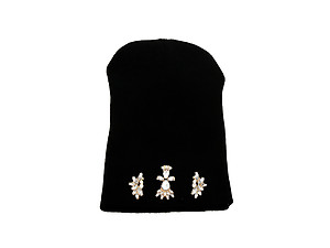 Clear Rhinestone Designed Black Beanie ~ Style B