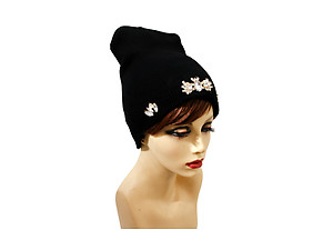 Clear Rhinestone Designed Black Beanie ~ Style A