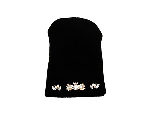 Clear Rhinestone Designed Black Beanie ~ Style A