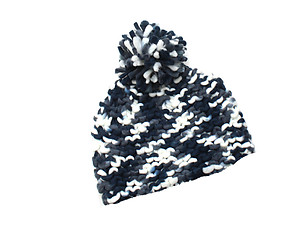 Black and White Woven Knit Pom Pom Beanie