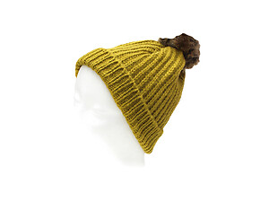 Mustard Knit Faux Fur Pom Pom Beanie