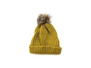 Mustard Knit Faux Fur Pom Pom Beanie