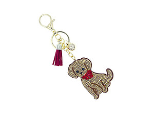 Labrador Retriever Tassel Bling Faux Suede Stuffed Pillow Key Chain Handbag Charm