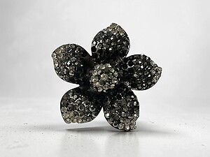 Black & Hematite Large Adjustable Crystal Rhinestone Flower Ring