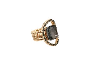 Hematite Goldtone Metal Round Crystal Stretch Ring