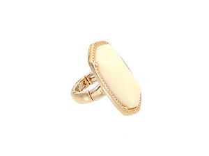 Cream Gold Metal Rectangular Bead Stone Stretch Ring