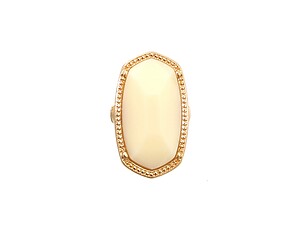 Cream Gold Metal Rectangular Bead Stone Stretch Ring