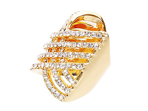 Rhinestone and Goldtone Criss Cross Ring