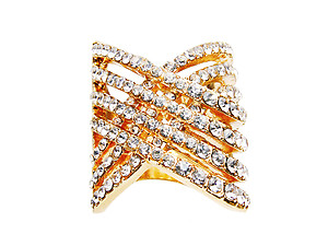 Rhinestone and Goldtone Criss Cross Ring