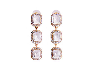 Goldtone Clear Emerald Cut Crystal and Rhinestone Drop Earrings