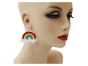 Multicolor Rainbow Colorful & Fun Acrylic Summer Fashion Drop Earrings